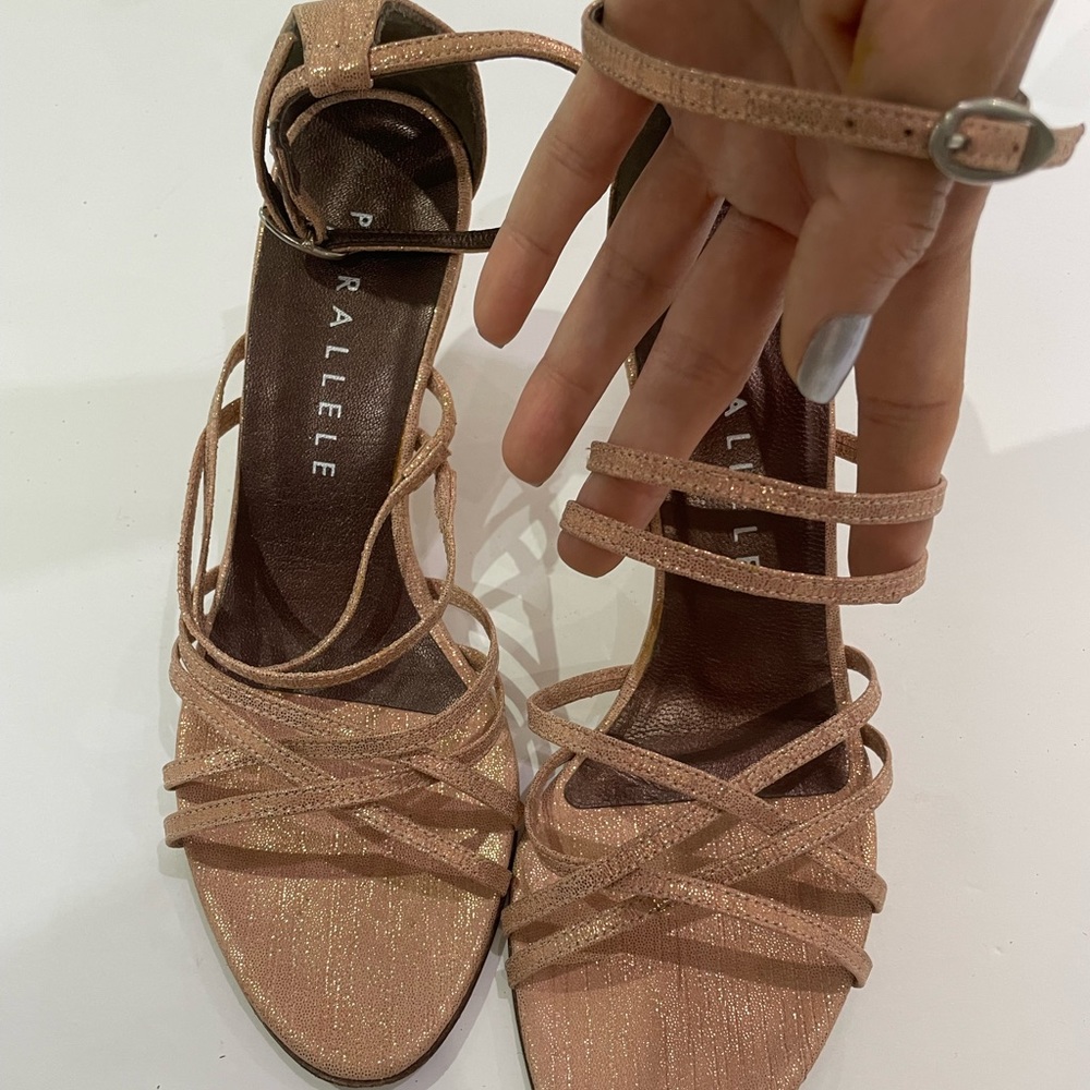 Parallèle rose gold glitter strapped heels